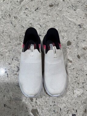 Skechers women’s Slip-On Athletic Sneakers - White with Black & Pink Accents